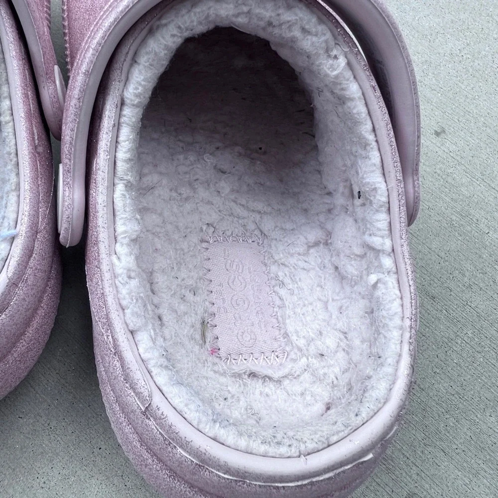Kids Crocs Classic Glitter Sherpa‎ Lined Clogs Pink Comfort Shoes Kids Size 6